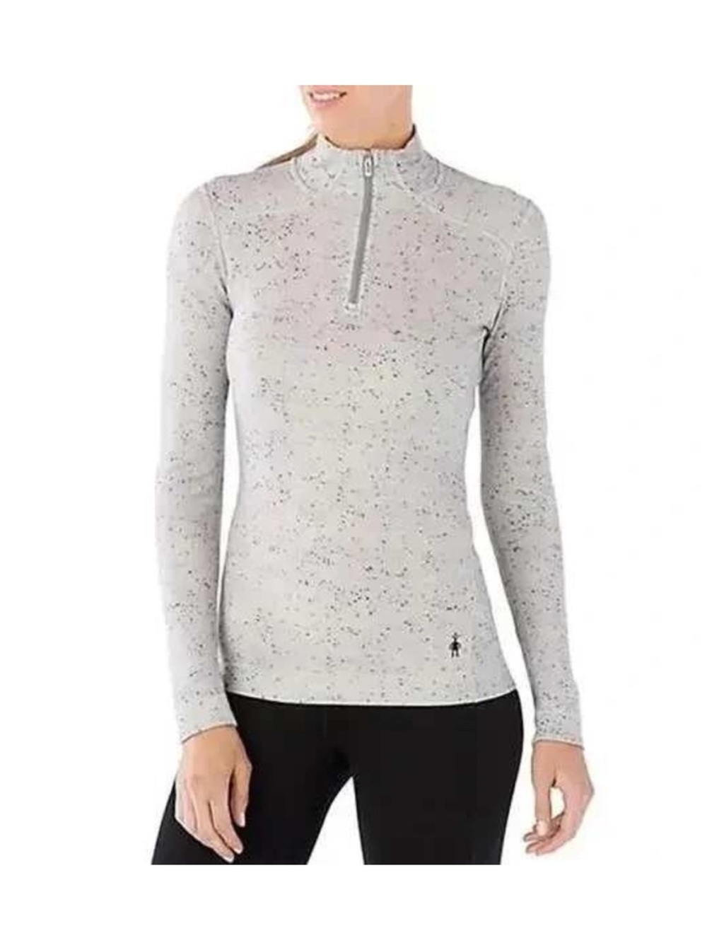 Smartwool Light Gray Speckled Quarter-Zip Long Sleeve Merino Wool Top - MED